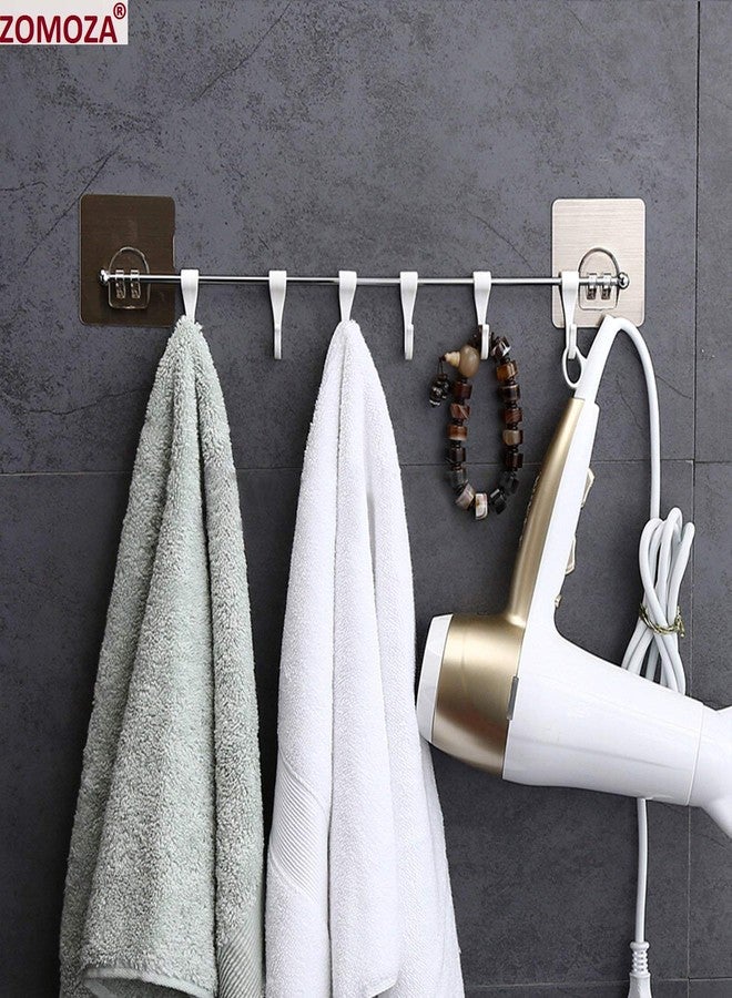 ZOMOZA Multi-Purpose Rustproof Stainless Steel Rail with 6 Plastic Hooks Bathroom Kitchen Sticker Hanger for Storage Towel Kitchenware Hook Hanger - Multicolour - Image 4